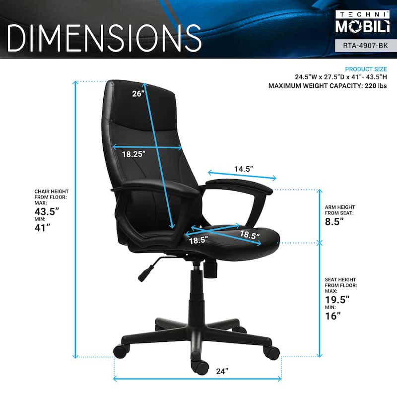 Ergonomic Curved Back Design Pneumatic Seat Height Adjustment High Back