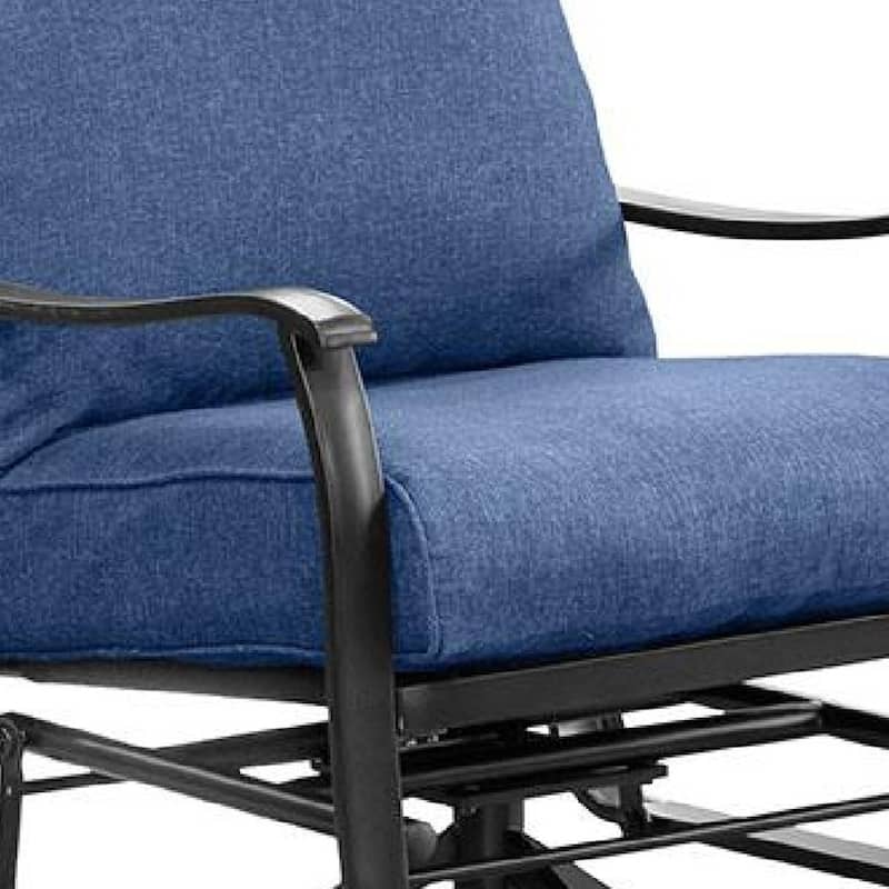 Oroz Swivel Glider Armchair Set of 2, Navy Blue Cushion, Black Metal