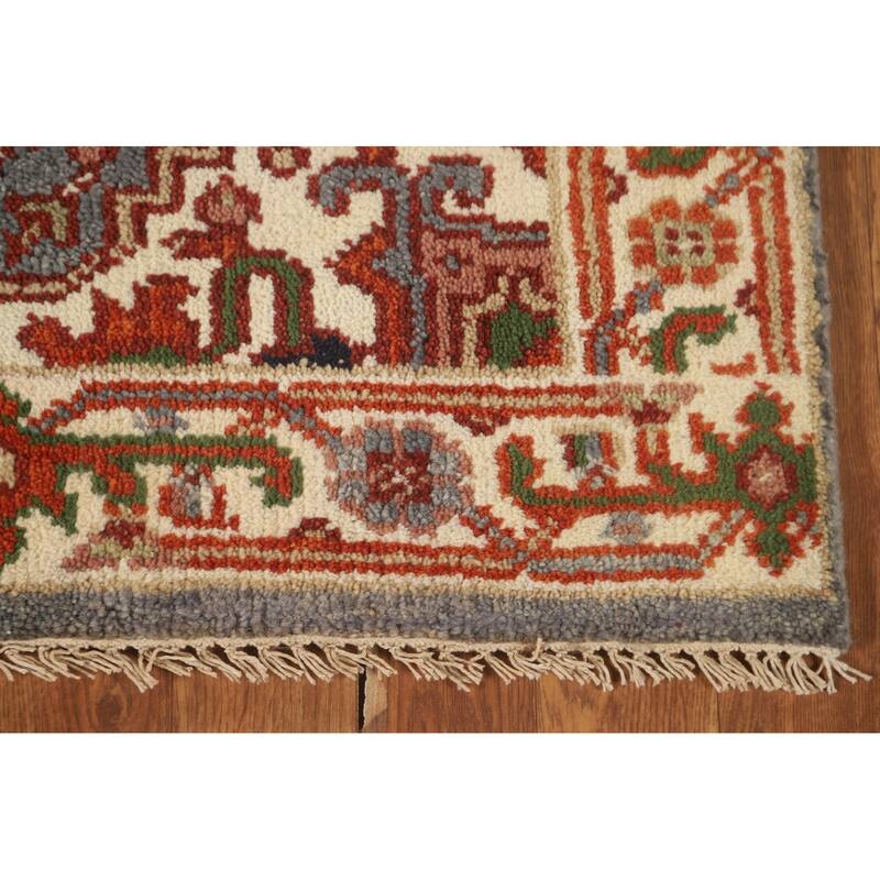 Gray Geometric Heriz Serapi Oriental Runner Rug Wool Carpet - 2'7" x 8'1"