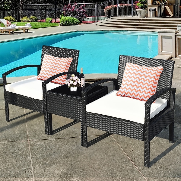 Costway 3PCS Patio Rattan Furniture Set Table Chairs Set with