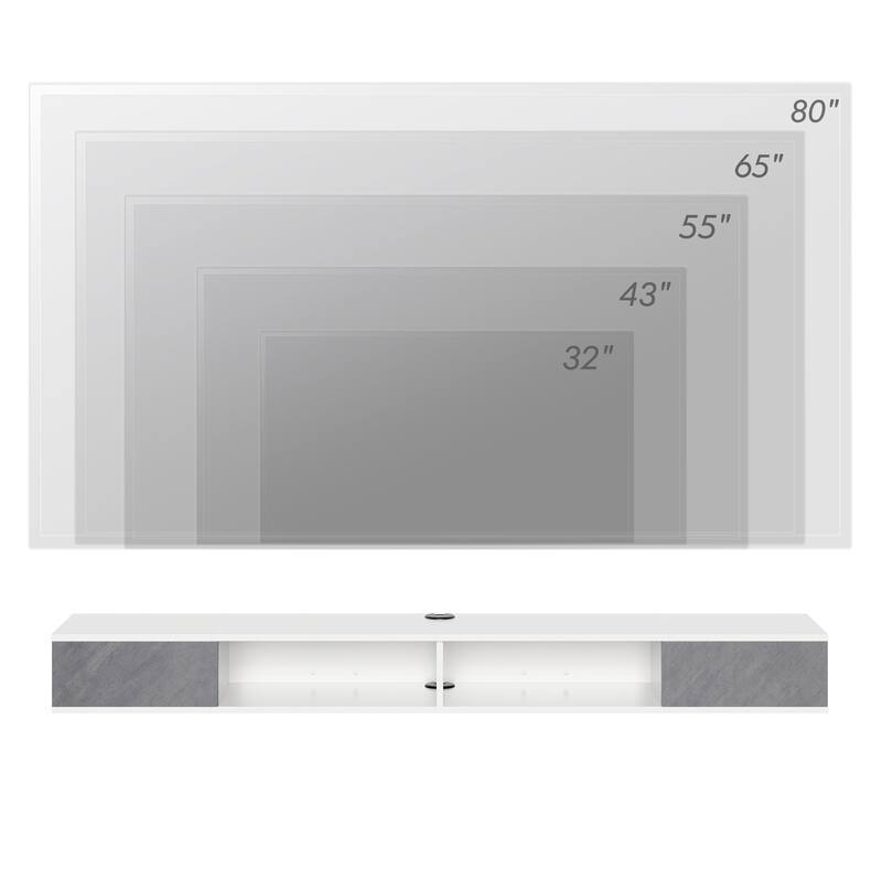 Floating TV Stand Entertainment Center with Open Storage,White and Grey