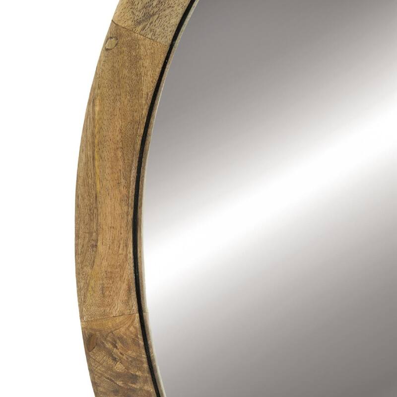 Round mirror with solid wood frame