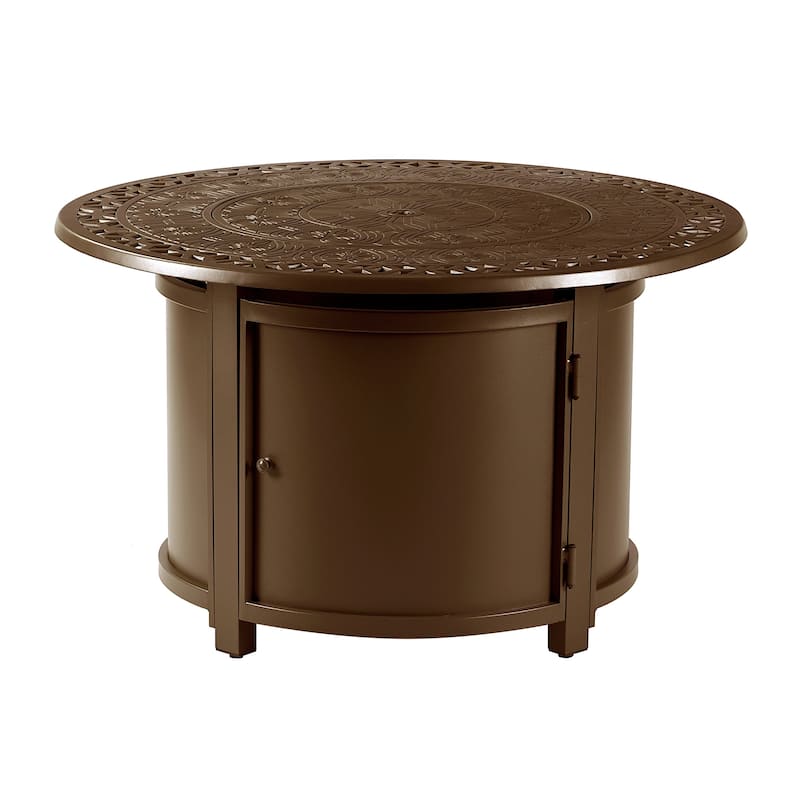 Round 44 in. x 44 in. Aluminum Propane Fire Pit Table with Glass Beads, Two Covers, Lid, 57,000 BTUs - N/A