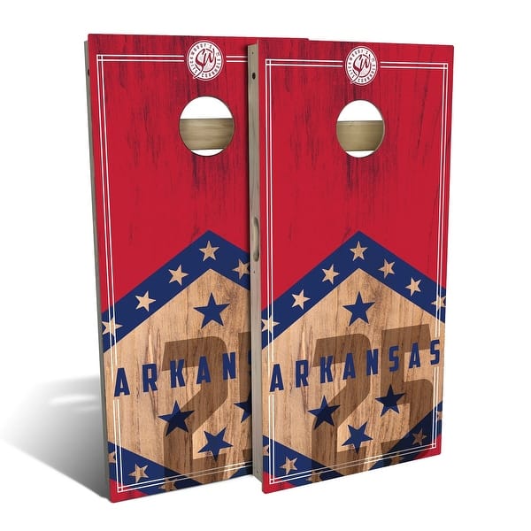 slide 2 of 9, Arkansas State Flag 2.0 Outdoor Cornhole Board Set