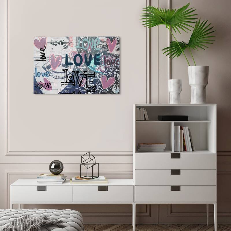 Wynwood Studio Canvas Typography and Quotes Love Heart Love Pink and Modern & Contemporary Wall Art Canvas Print - 16 x 24