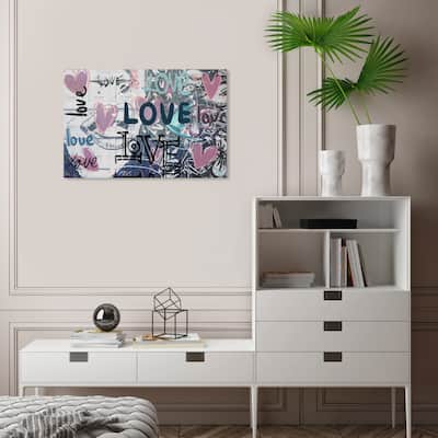 Wynwood Studio Canvas Typography and Quotes Love Heart Love Pink and Modern & Contemporary Wall Art Canvas Print