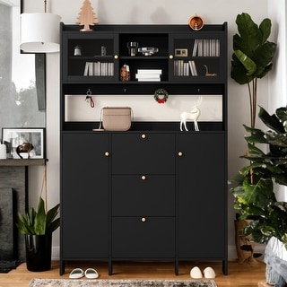 Contemporary Shoe Cabinet with Open Storage, Hall Tree with 3-Flip ...