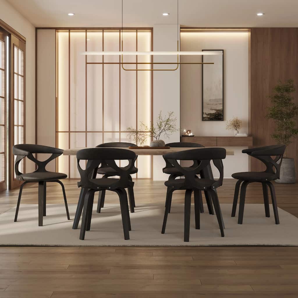 Klyne Leather Dining Chair with Poplar Wood Frame - Mid-Century Wooden Accent Chair with Swivel Base Set of 2