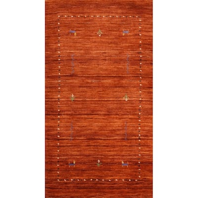 Hand Knotted Oriental 100% Wool Carpet Tribal Animal Pictorial Oranges & Rust Gabbeh Area Rug - 4' 0'' X 2' 2''
