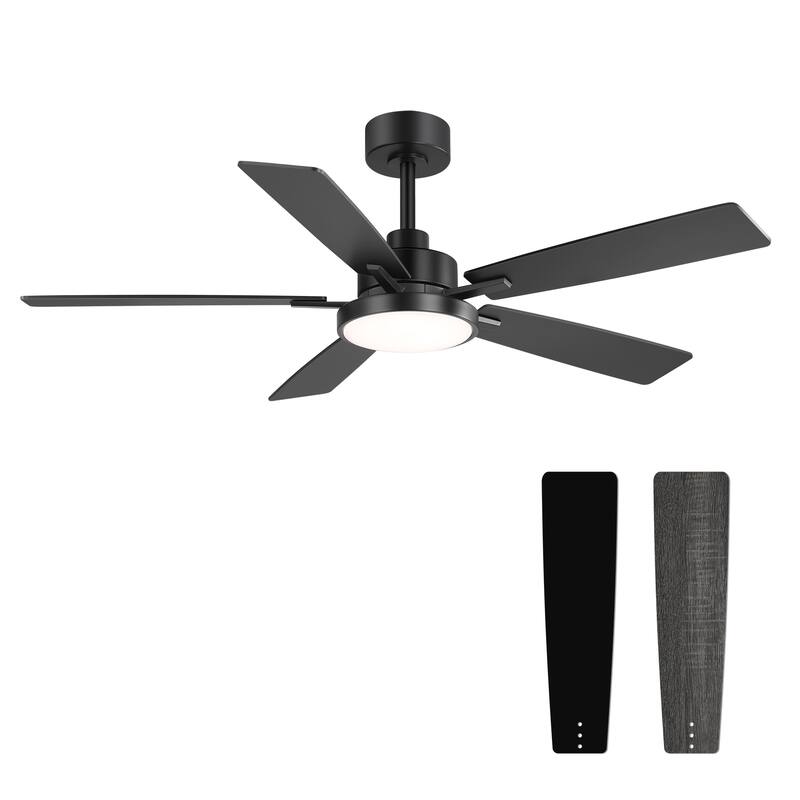 52" Black 5-Blade Integrated LED Ceiling Fan with Light and Remote