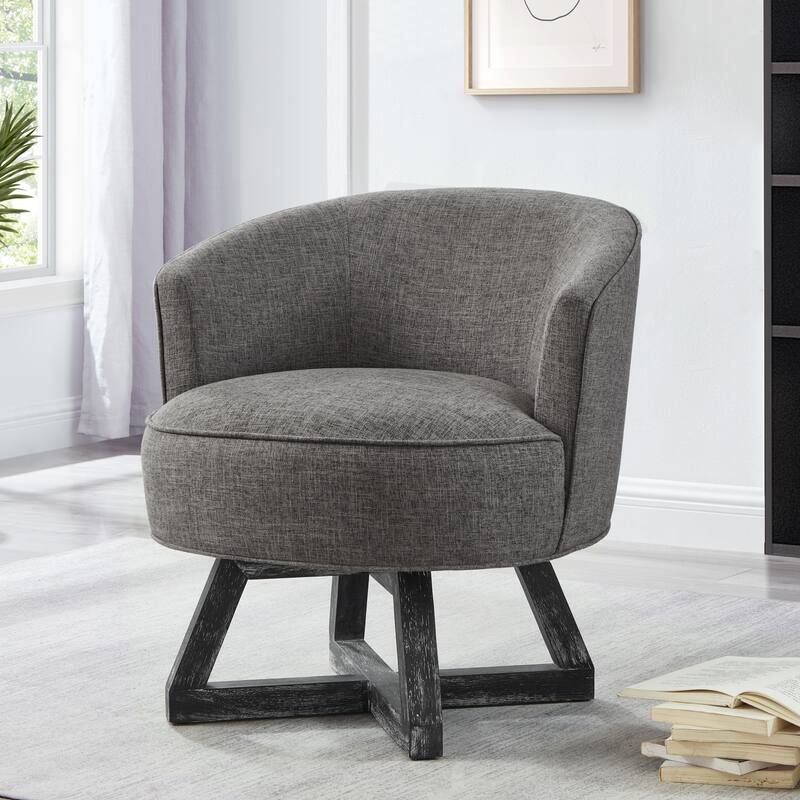 Dark Gray 27" Linen Swivel Barrel Chair with Cross Base - Dark Gray