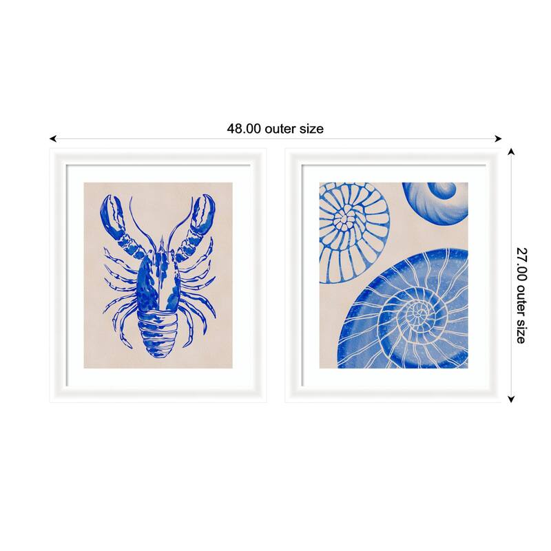 Kate and Laurel Lobster & Ocean Charms 2 Piece Framed Wall Art Print Set by Nikita Jariwala