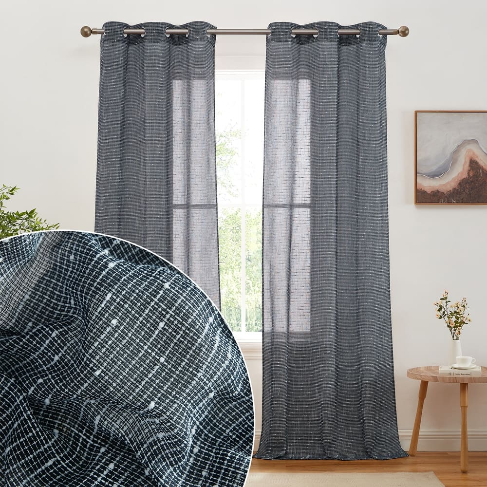 HLC.ME Emily Faux Linen Semi Sheer Light Filtering Transparent Grommet Lightweight Window Curtains Drapery Panels, 2 Panels