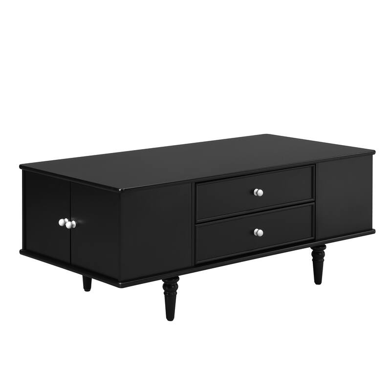 Modern Rectangle Wood Coffee Table with Four Drawers, Two Side Hidden Storage Compartments