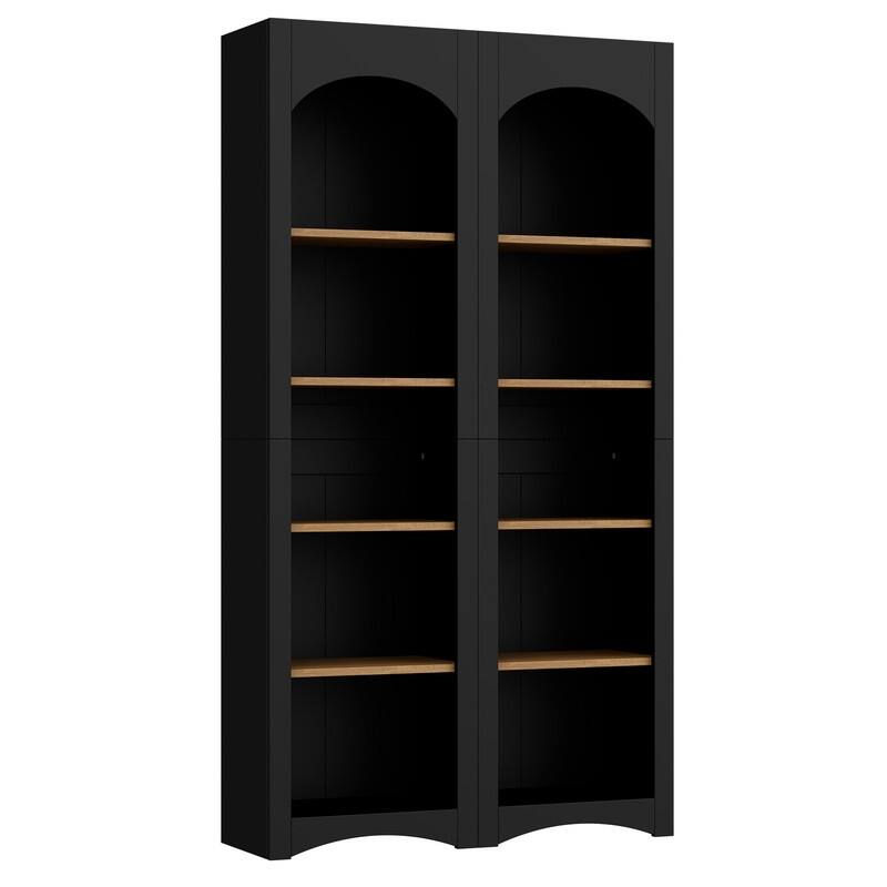 Farmhouse Free Standing 5 Tier Bookshelves Set of 2 with Adjustable Shelves for Versatile Storage