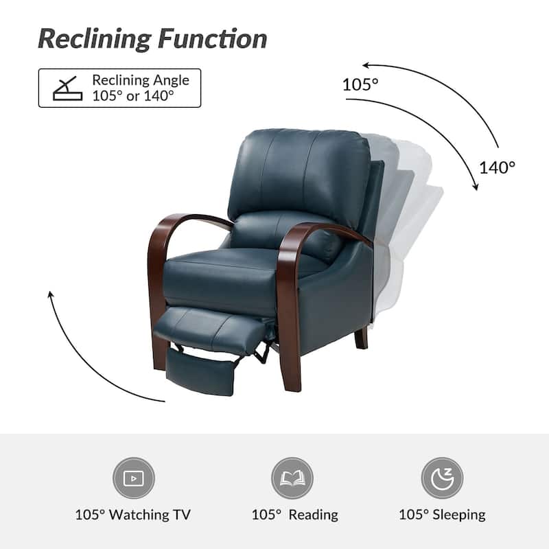 Alex Mid-century Modern Cigar Genuine Leather Manual Recliner with Wooden Curved Arms, Set of 2