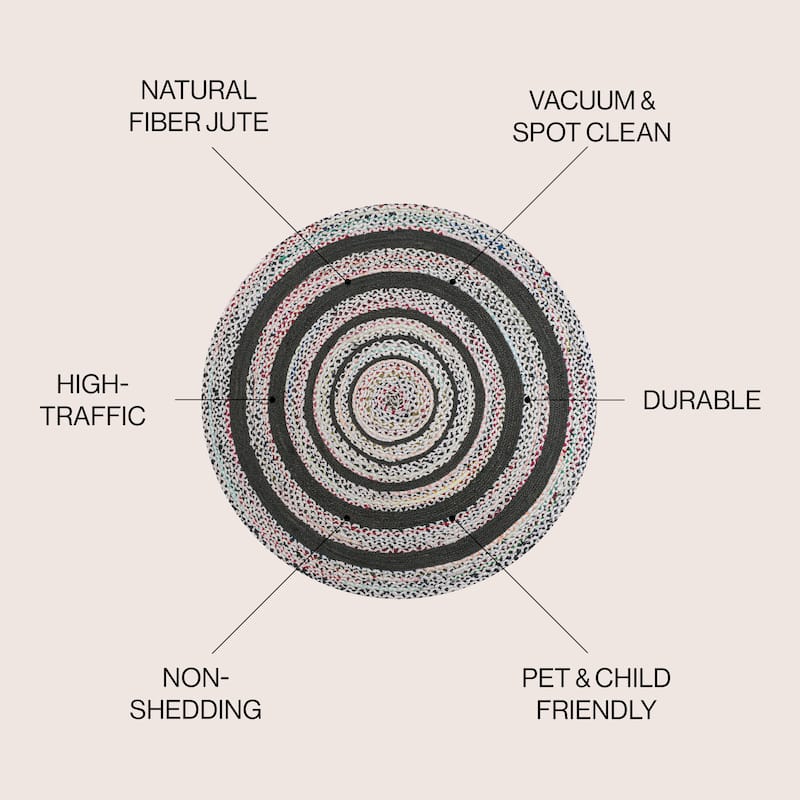 JONATHAN Y Flora Braided Bohemian Coastal Round Jute Area Rug