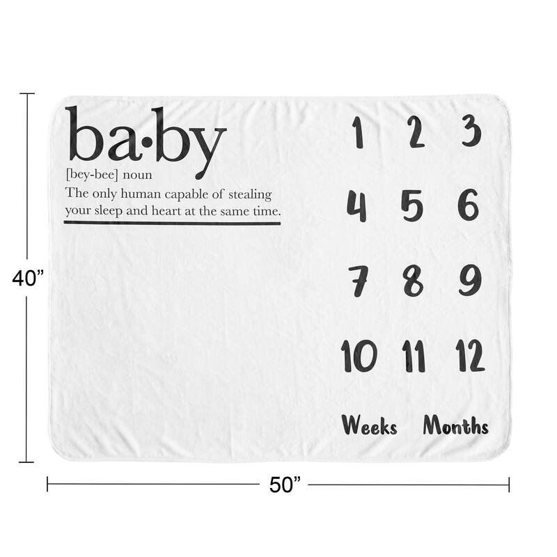 Sweet Jojo Designs Black White Boy Girl Gender Neutral Baby Monthly Milestone Blanket Dictionary