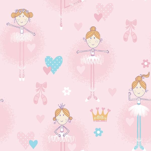 slide 2 of 6, Galerie Wallcoverings Just 4 Kids 2 Ballerinas Non-woven Matte Wallpaper Roll 33 feet x 21 inches - Pink