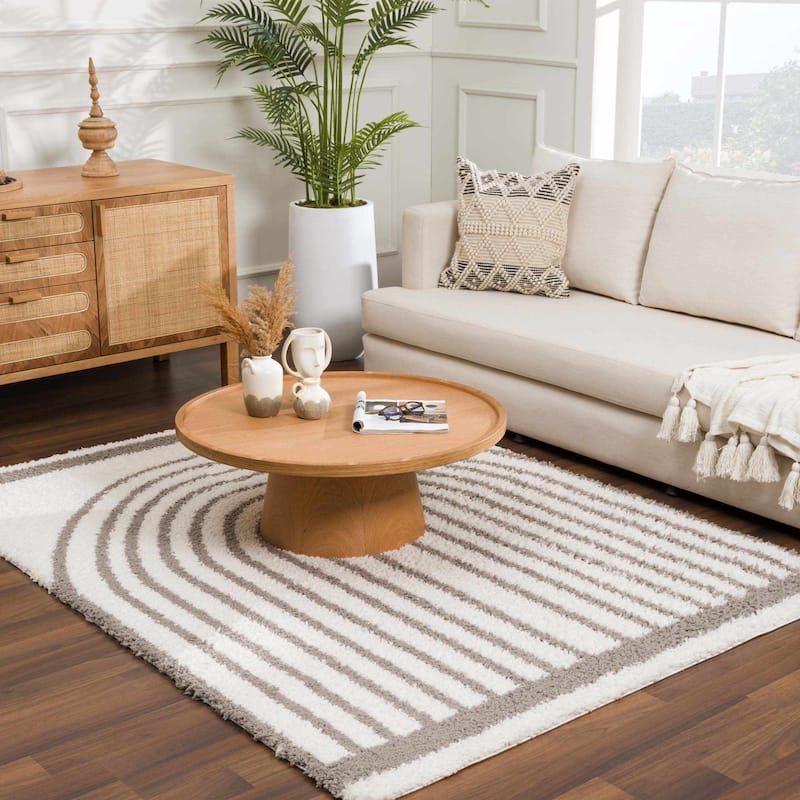 Hauteloom Jola Living Room, Bedroom Area Rug - Plush Pile - Bone, Taupe, Cloud Gray - 6'7" x 9'