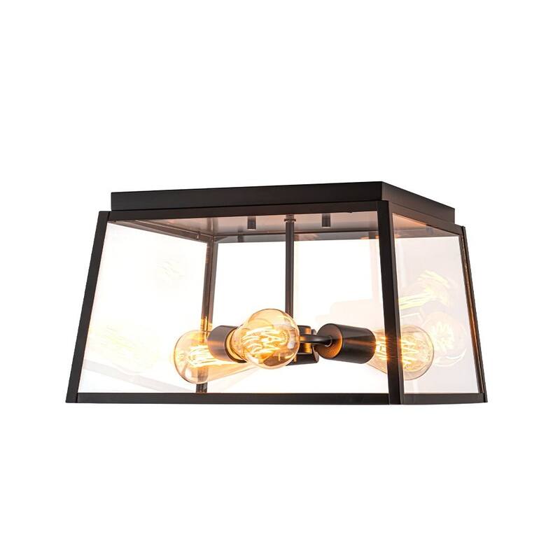3-Light Modern Farmhouse Square Cage Flush Mount Light 14.6 in