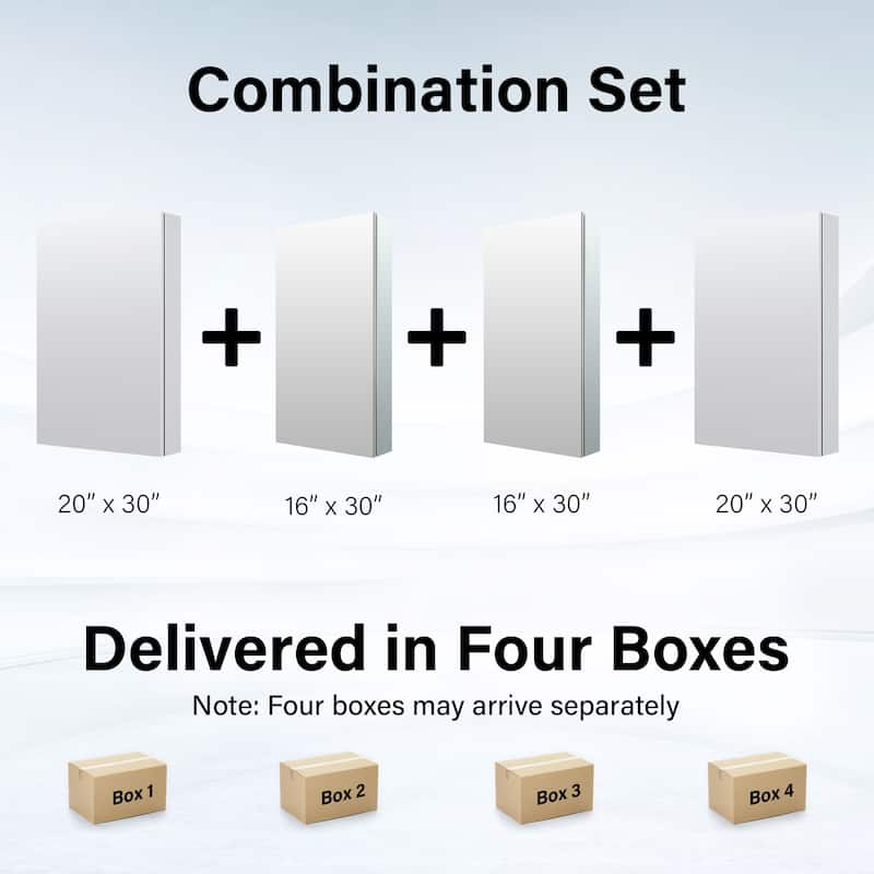 72''/80''W X 30''H Recessed Or Surface Wall Mount Bathroom Medicine Cabinet With Adjustable Glass Shelves