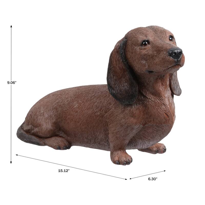 Sitting Brown Dachshund Outdoor Garden Statue - 15"