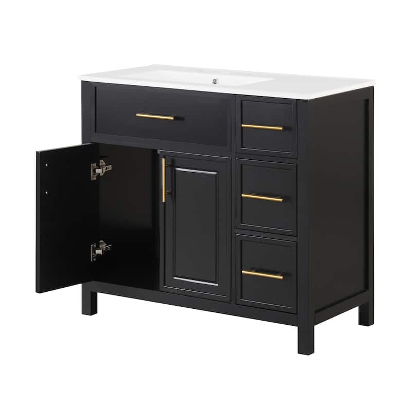 36" Bathroom Vanity with Sink Top,Bathroom Vanity Cabinet with Two Doors and Three Drawers,Solid Wood,MDF Boards,One Package
