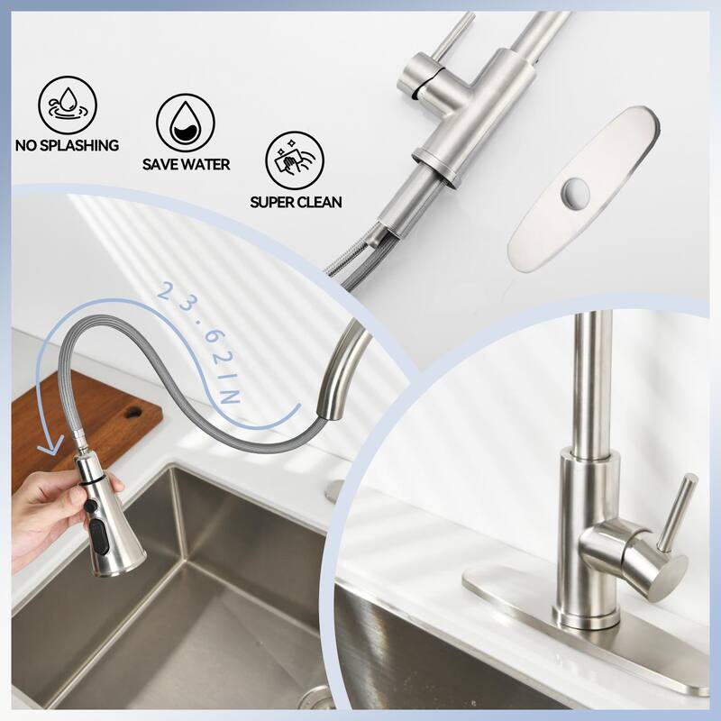 Kitchen Faucets with Pull Down Sprayer, Brushed Nickel, High Arc Single Handle Classic Stainless Steel Sink Faucet 1 Hole