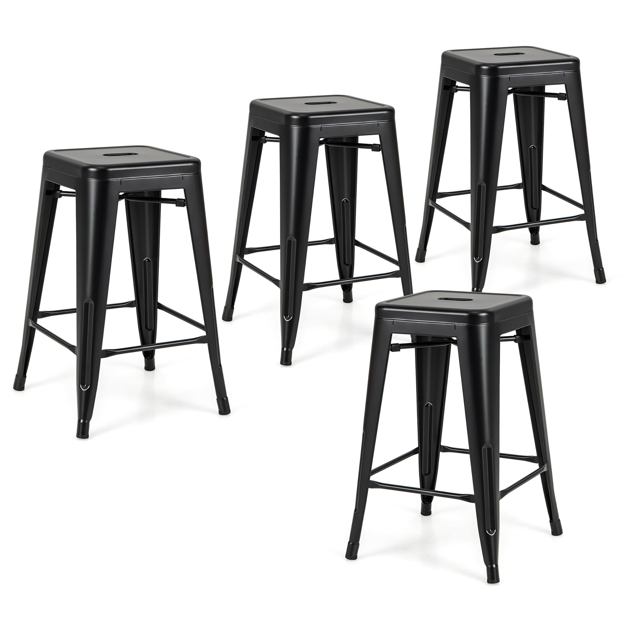 Gymax 24'' Metal Bar Stools Set of 4 w/ Square Seat Patio Bar Stools