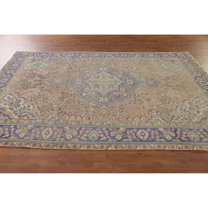 Tabriz Persian Vintage Area Rug Handmade Bedroom Wool Carpet - 6'6"x 9'8"