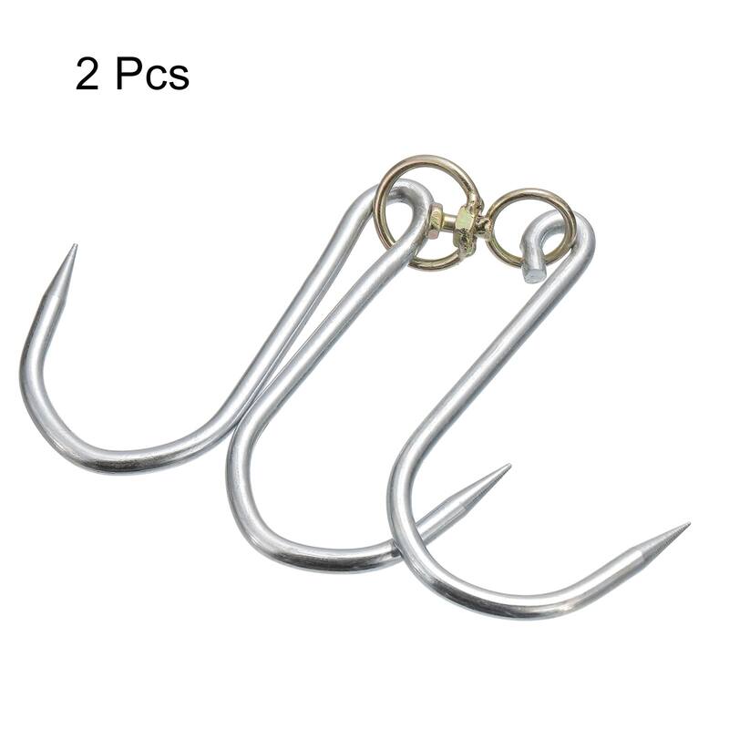 Double Meat Hooks, Galvanized Integrated Swivel Meat Hook, 2Pcs - Silver Tone