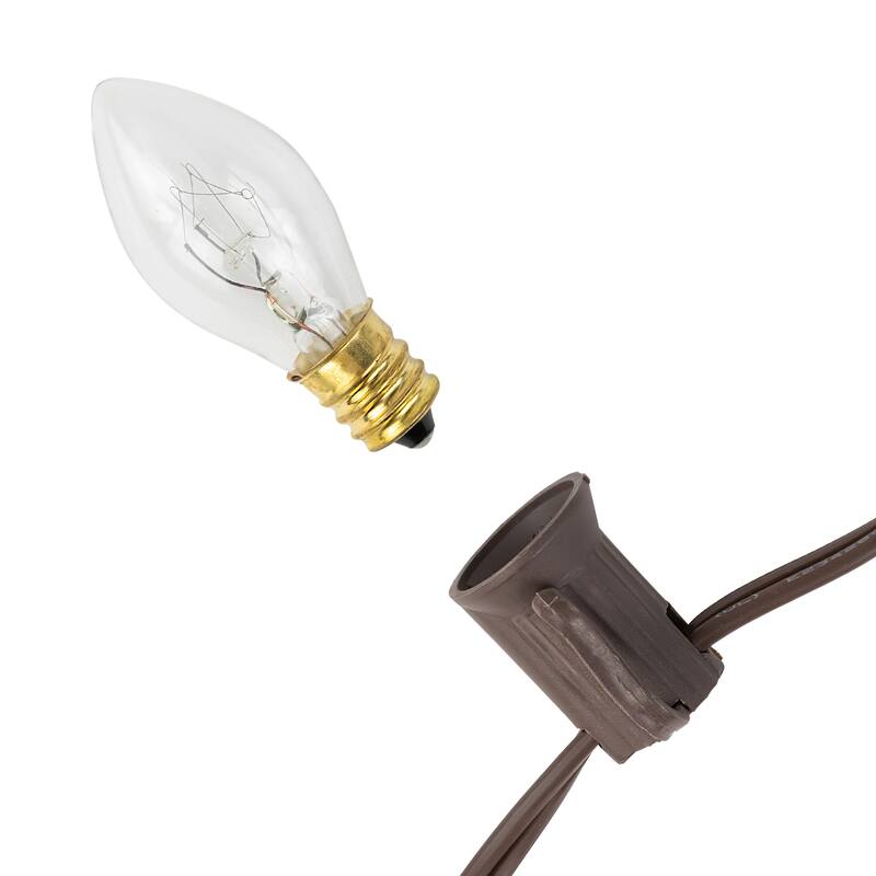 25 Count Clear C7 Christmas Lights, 24ft Brown Wire