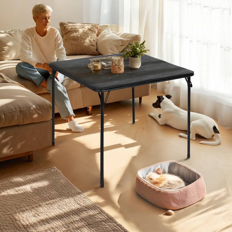 Homy Casa 34" Square Folding Table with Black PVC Top and Metal Legs for Indoor and Outdoor Use