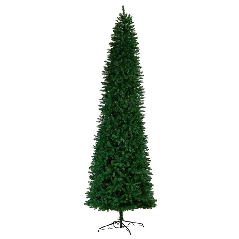 11ft. Slim Pine Artificial Christmas Tree with 950 Clear LED Lights & 2836 Branches - Towering Holiday X-Mas Showpiece