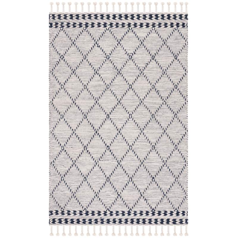 SAFAVIEH Handmade Vermont Mellisa Trellis Wool Tassel Rug - 6' Square - Ivory/Navy