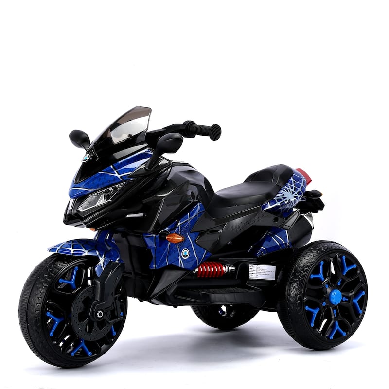 Kids Electric Motorcycle Blue Ride-On Motorcycle Ride-On Bike Toddler Motorcycle with Bluetooth & Lights