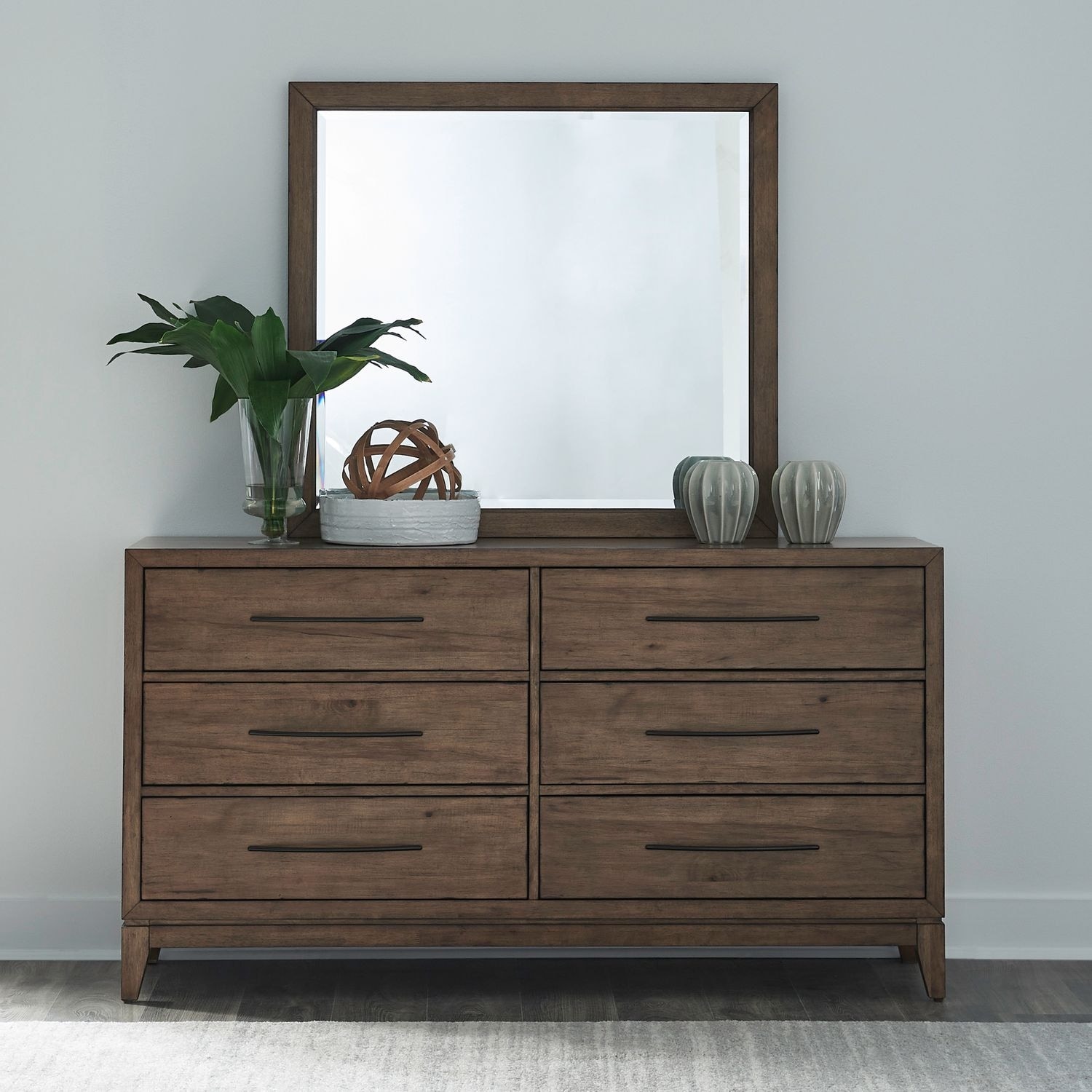 Liberty Furniture Shaker Lakes Bedroom Dresser & Mirror Harvest Brown
