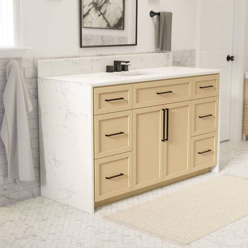 KitchenBathCollection Palisade 60" Single Waterfall Vanity with Engineered Marble Top - Blonde