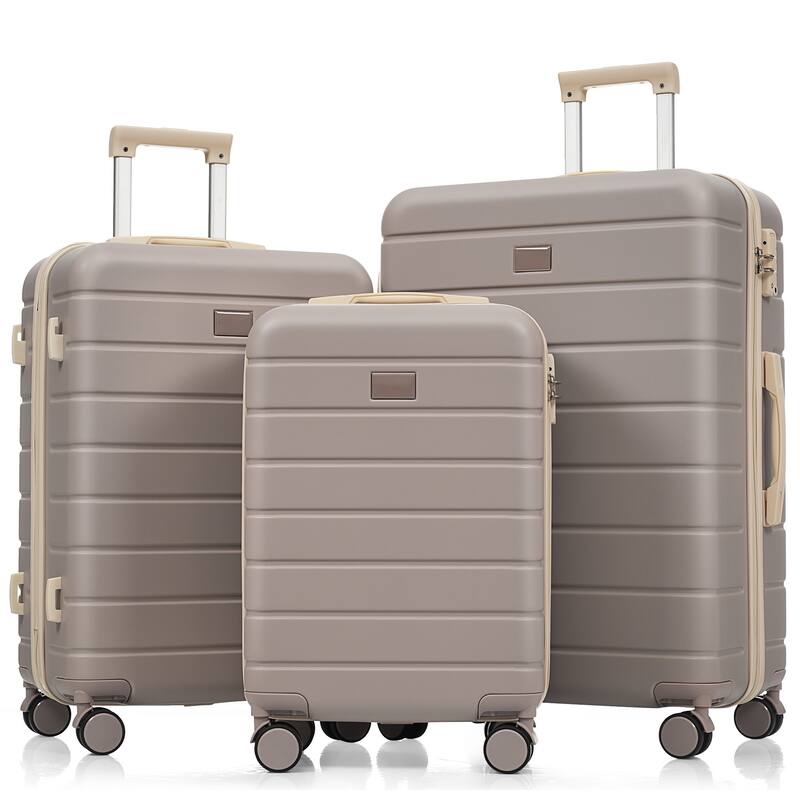 3PCS ABS Travel Luggage Set with Spinner Wheels - Brown