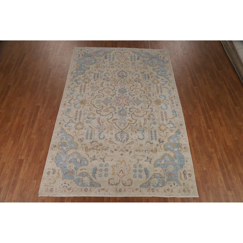 Floral Tabriz Persian Rug Hand-Knotted Traditional Wool Carpet - 7'0"x 10'8"