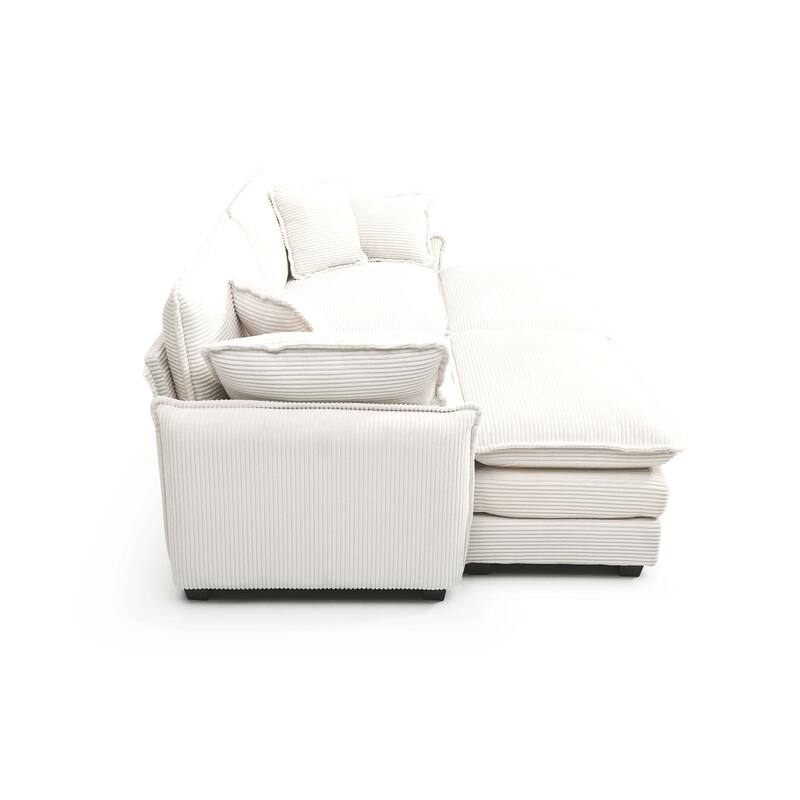 4-Piece Corduroy Modular Sleeper Sectional Sofa with 2 Ottomans & 4 Pillows