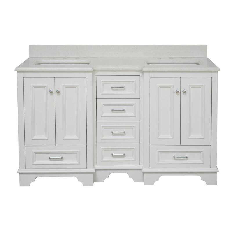 KitchenBathCollection Nantucket 60" Double Bathroom Vanity with Quartz Top