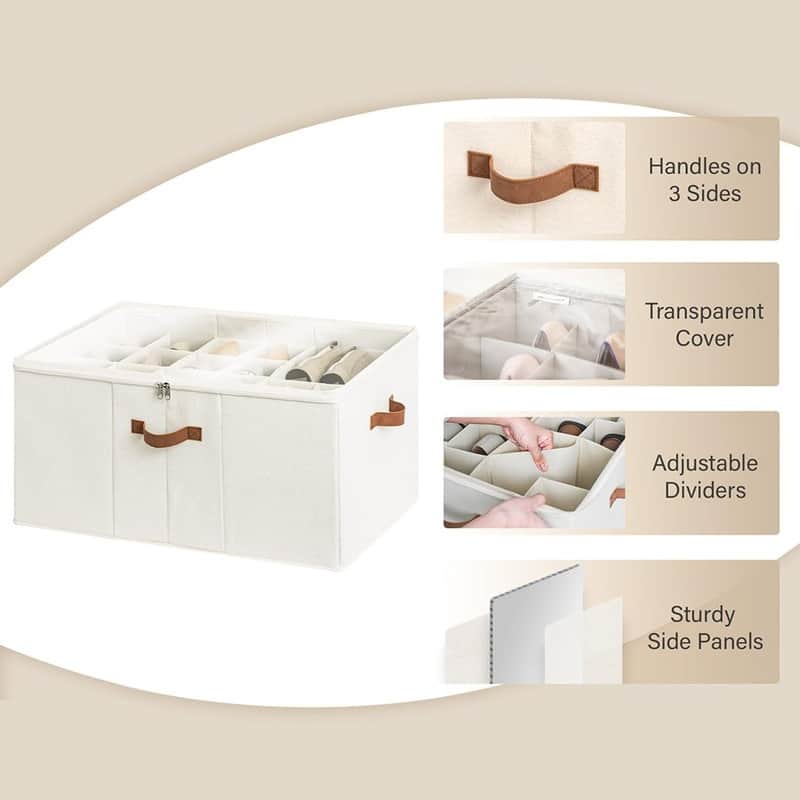Shoe Organizer,Adjustable Dividers & Clear Cover