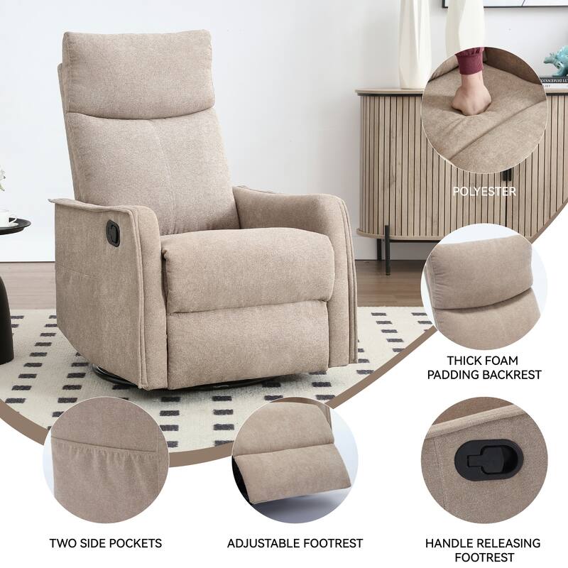 Heat Massage Manual Recliner Chair, 360° Swivel Glider Fabric Rocker