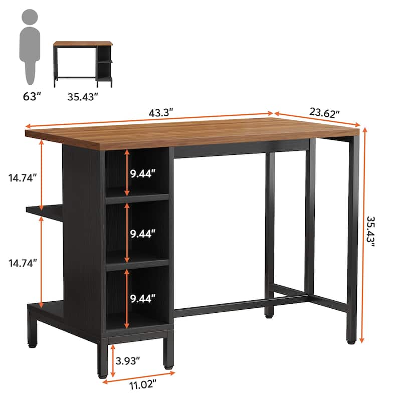 43" Wide Kitchen Island, Kitchen Counter Table with 5 Open Shelves
