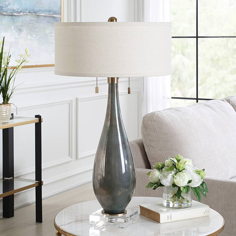 Subtle Iridescent Table Lamp with Drum Shade - 32.25" - Smokey Gray