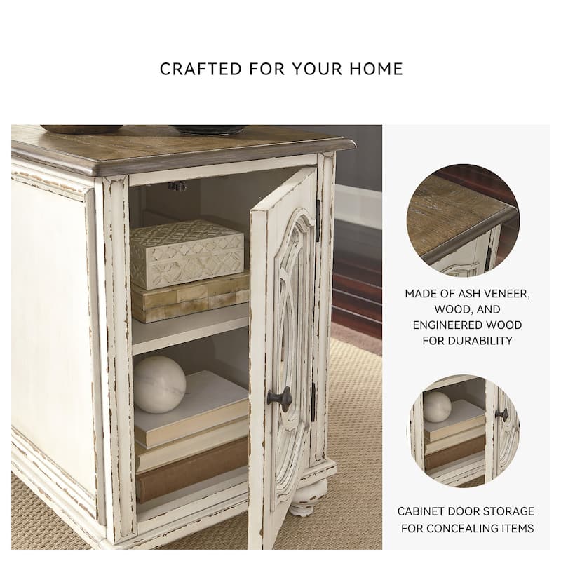 Signature Design by Ashley Nettle Bank White and Brown Wooden Chairside End Table