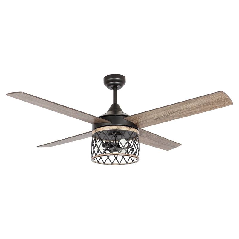 52-in Farmhouse 4-Blade 3-Light Black Wood Grain Ceiling Fan with Remote and Light Kit - 52-in W x 19.3-in H