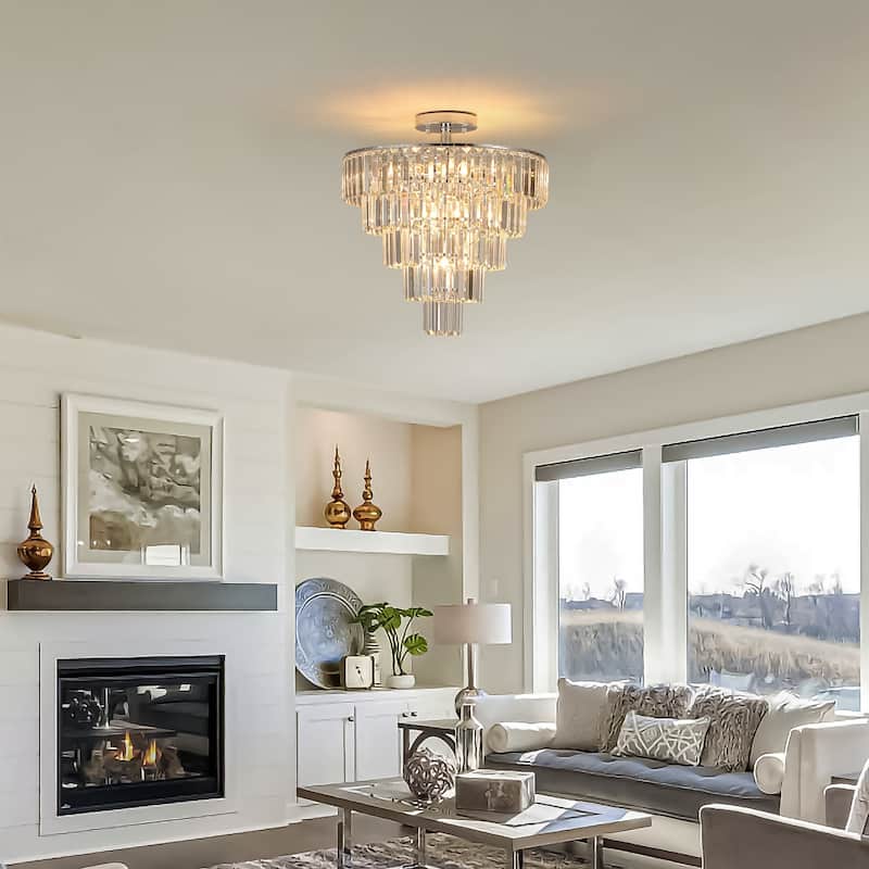 Crystal Chandeliers, 5-Tier Round Semi Flush Mount Chandelier Light Fixture,Large Contemporary Luxury Ceiling Lighting